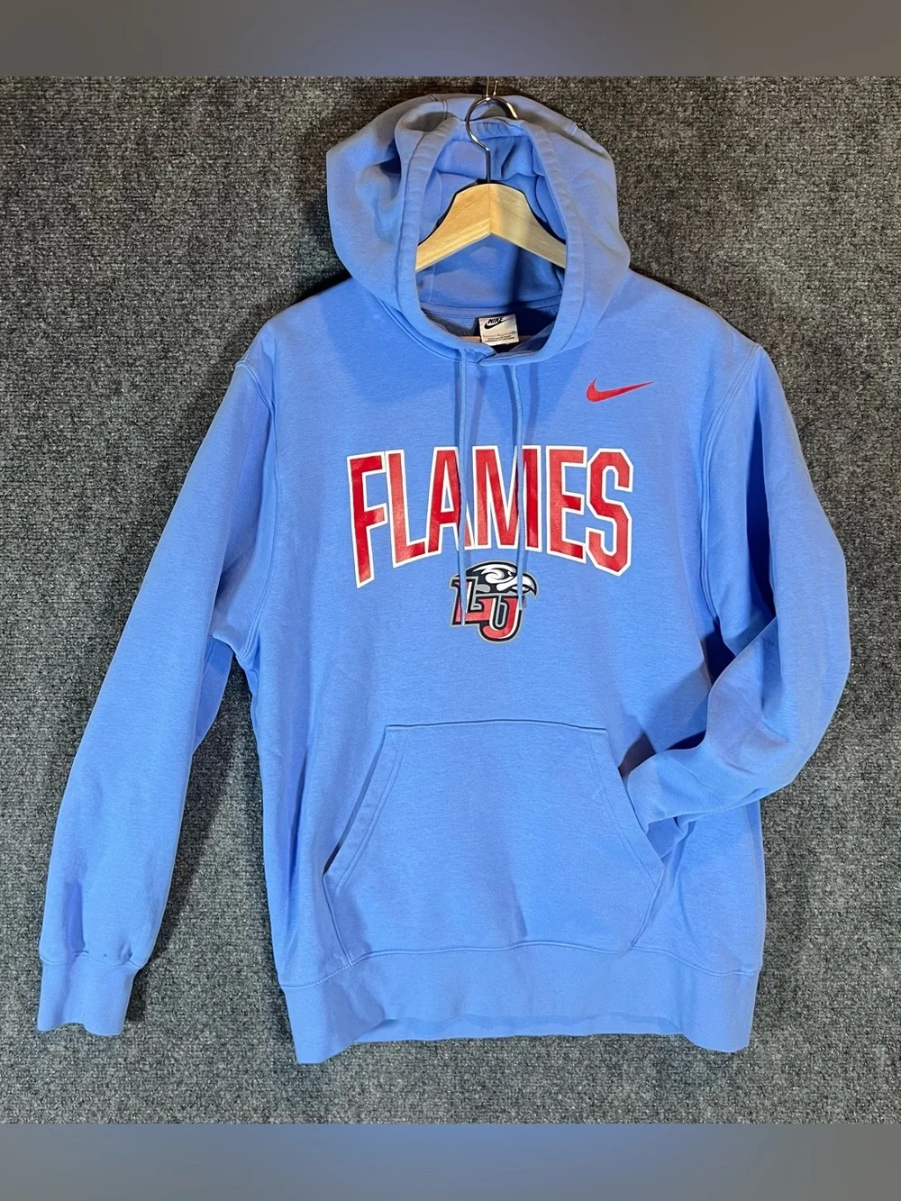 Nike Light Blue Liberty Flames Hoodie with Red Accents